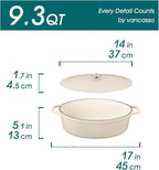 vancasso Enameled Cast Iron Dutch Oven, 9.3 Quart Dutch Oven Pot with Lid, Oval Cast Iron Pot with Non Stick Enamel Coating for Bread Baking, White