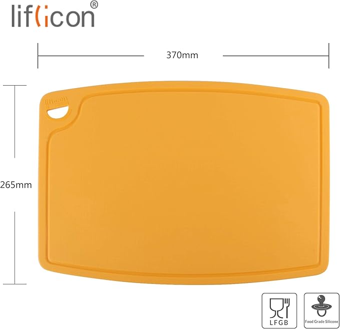Extra Large Thick Silicone Cutting Boards for Kitchen 14.6'' x 10.43'' Flexible Cutting Chopping Boards/Mats Non-slip Deep Drip Juice Groove, Dishwasher Safe-Yellow