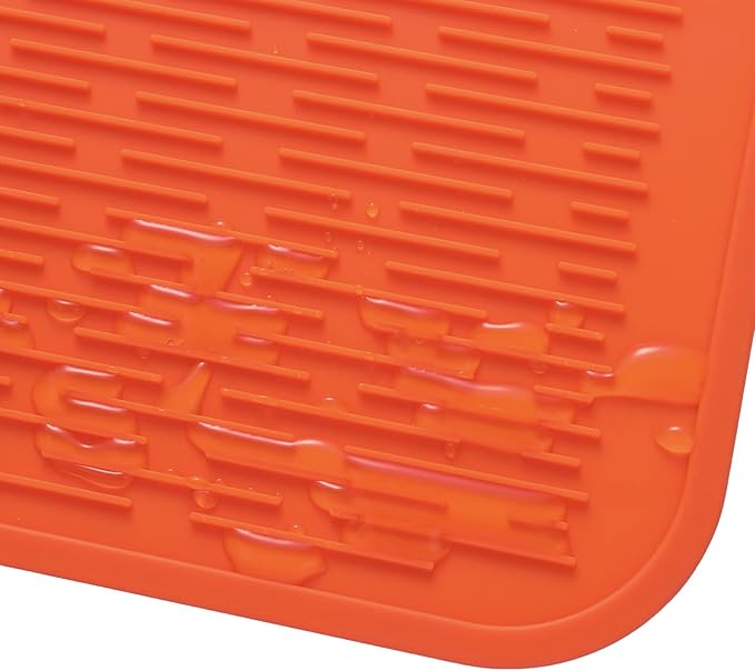 Silicone Dish Drying Mat for Multiple Usage,Easy clean,Eco-friendly,Heat-resistant Silicone Mat for Kitchen Counter or Sink,Refrigerator or Drawer Liner Orange 4XL 32 inches x 18 inches
