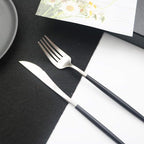 JASHII 18/10 Black Handle Flatware Silver Silverware Set 304 Stainless Steel Flatware Cutlery Set| 6-Piece Adaline Royal Modern Satin Finish| BEST Birthday Wedding Gift (Black Handle Matte Silver)