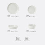 Gibson Elite Menlo Park 16-Piece Pottery Clay Stoneware Dinnerware Set – White Reactive Glaze, Embossed Plates and Bowls W/Pasta Bowl, Service for 4 – Microwave & Dishwasher Safe