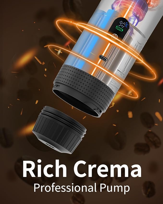 Portable Electric Espresso Machine, Travel Coffee Maker Brewer Compatible with Ground Coffee & NS Capsules (White with LCD Screen)