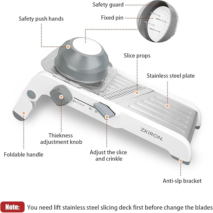 Adjustable Mandoline Slicer - Ultra-Sharp Stainless Steel Blades, Safe Hand Guard, Adjustable Thickness for Fast & Precise Slicing of Vegetables, Fruits & More (Gray)