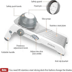 Adjustable Mandoline Slicer - Ultra-Sharp Stainless Steel Blades, Safe Hand Guard, Adjustable Thickness for Fast & Precise Slicing of Vegetables, Fruits & More (Gray)
