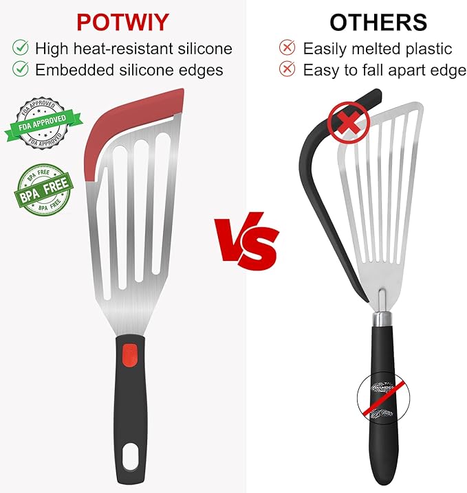 Silicone Fish Turner Spatula, Slotted Silicone Fish Spatulas for Nonstick Cookware, Flexible Kitchen Cooking Spatula Flipper for Fish, Egg, Pancake, 12.3 Inch