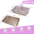 Rectangular Cake Pan with Lid, 9 x 13 Inch Baking Pan With Lid and Handle, Nonstick Bakeware Bake & Roast & Cook Carrier Pan, Champagne
