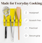 Silicone Spoon Rest for Stove Top with Drip Pad (Two Pack) - Heat Resistant BPA Free Utensil Rest & Spoon Holder for Kitchen Counter - Grill Utensil Holder - Spatula Holder, Tongs, Ladle - Yellow