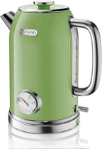 Retro Electric Kettle, 1.8L Hot Water Kettle Electric with Thermometer, 1200W Fast Heating Stainless Steel Tea Kettle for Boiling Water, Cordless, LED Indicator, Auto Shut-Off, Green