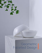 27 OZ Max Cereal Soup Bowl Set of 6, Thin Light & Durable Opal Glass 7.2 inch White Geometric Faceted Bowls for Ramen, Noodle, Salad, Fruit, Dishwasher and Microwave Safe