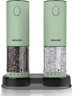 Electric Salt and Pepper Grinder Set Rechargeable with LED Lights, Automatic Pepper & Salt Mill, Adjustable Coarseness, Large Capacity, Green