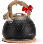 harriet Tea Kettle, Tea Pot for Stovetop, 2.5QT Whistling Kettle with 5-Layers bottom, Food Grade Stainless Steel Kettles with Hot-Resistant Handle Gas Electric Applicable, Black