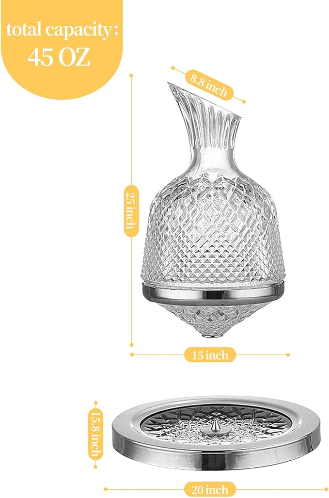 spinning wine decanter, 45 oz crystal rotating wine decanter with gift box, for wedding gift, birthday, banquet, supper
