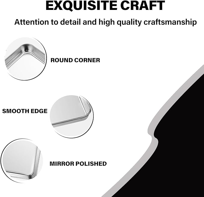 Set of 3 Baking Sheet, Stainless Steel Cookie Sheet Baking Sheet Pan, 9/12/16 Inch Cookie Tray Pans for Baking, Non Toxic & Easy Clean