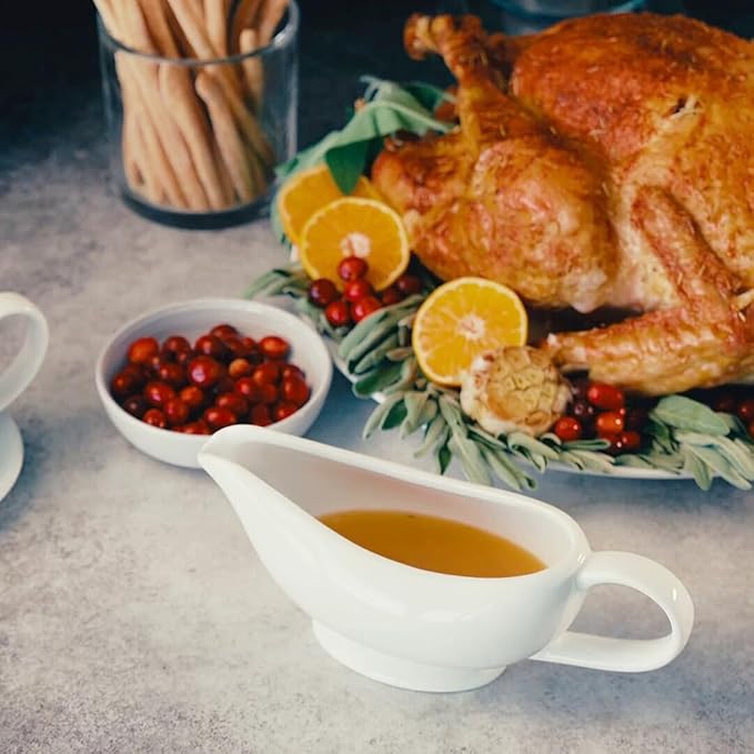 Kook Ceramic Gravy Boat, Serving Dispenser, Porcelain Pitcher for Sauces, Dressings and Creamer, Large Handle, Microwave and Dishwasher Safe, 21 oz, White