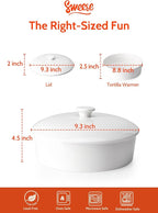 Sweese Ceramic Tortilla Warmer - Holds 12 Tortillas, Microwave & Oven Compatible, Elegant White Tortilla Holder with Lid for Taco Nights, Pancakes, Waffles - Durable & Easy to Clean