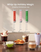 Maestri House LunaFro Max Rechargeable Milk Frother with Stepless Speed Control, Handheld Electric Foam Maker with Stand and Detachable Whisks for Lattes, Ideal Christmas Gift, Dusty Rose