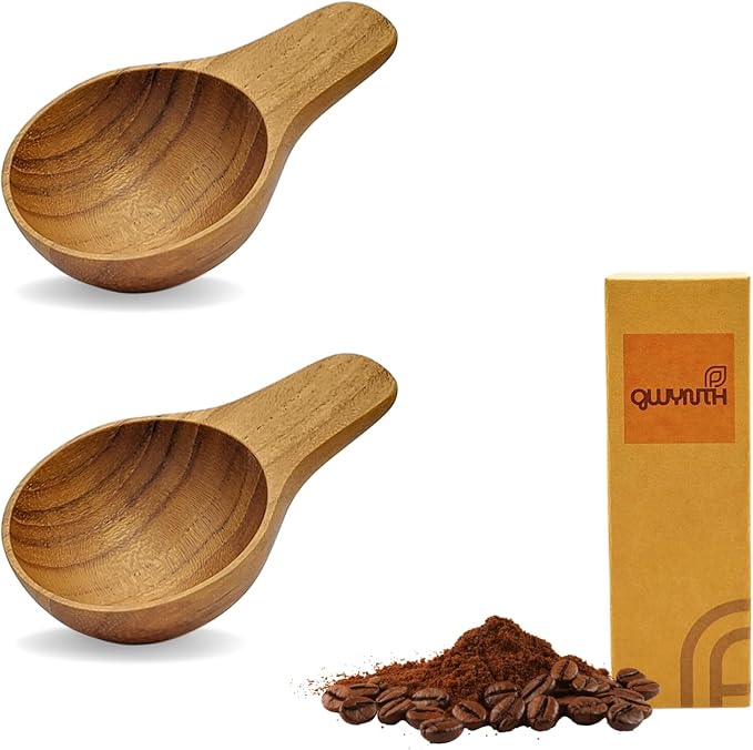 2 Pieces Small Wooden Spoon, Short Handle Teak Wood Scoops for Coffee Beans Tea Salt Sugar for Spice Jars and Short Containers