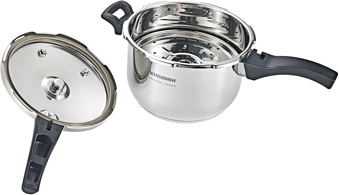 Stainless Steel Pressure Cooker with Steamer Basket Faster Cooking and Safety Pressure Release (11-Liter)