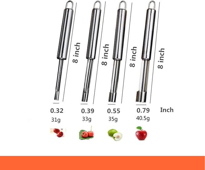 Corer and Pitter Set of 4, Multi-Function Corer and Pitter Remover Set, Stainless Steel Core Remover Tool for Apple, Pear, Cherry, Jujube, Red Dates or More with Sharp Serrated Blade