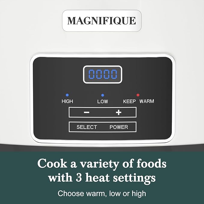 8-Quart Programmable Slow Cooker with Timer Keep Warm - Small Kitchen Appliance for Family Dinners - Serves 6+ People - Heat Settings: Keep Warm(White, Black Liner)