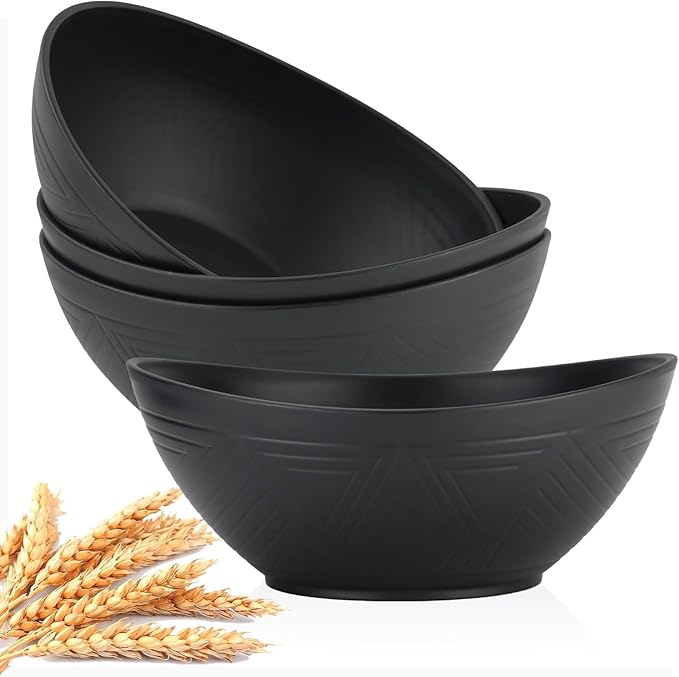 Homienly 9.6 inch Serving Bowls, Large Serving Dishes for Wedding Parties, 60 Oz for Salad, Side Dishes, Pasta, Oval Shape, Microwave & Dishwasher Safe, Set of 4, Black