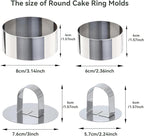 Uncle Jack 4 Pieces Round Cake Ring Molds, Stainless Steel Cake Ring Mold with Pusher, for Kitchen Tools, Baking Pastry, Mousse (Include 4 Rings and 2 Pushers)