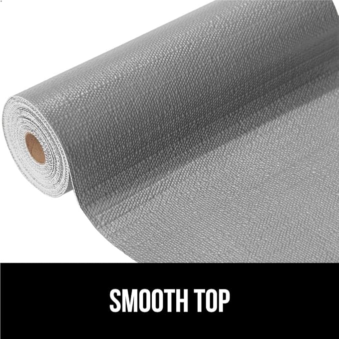 GORILLA GRIP Slip Resistant Drawer and Shelf Liner 2 Pack, Non Adhesive Water Resistant, Easy Clean and Trim, Smooth Surface Liners for Kitchen Cabinet, Shelves, Drawers, Pantry, 12 in x 10 FT, Gray