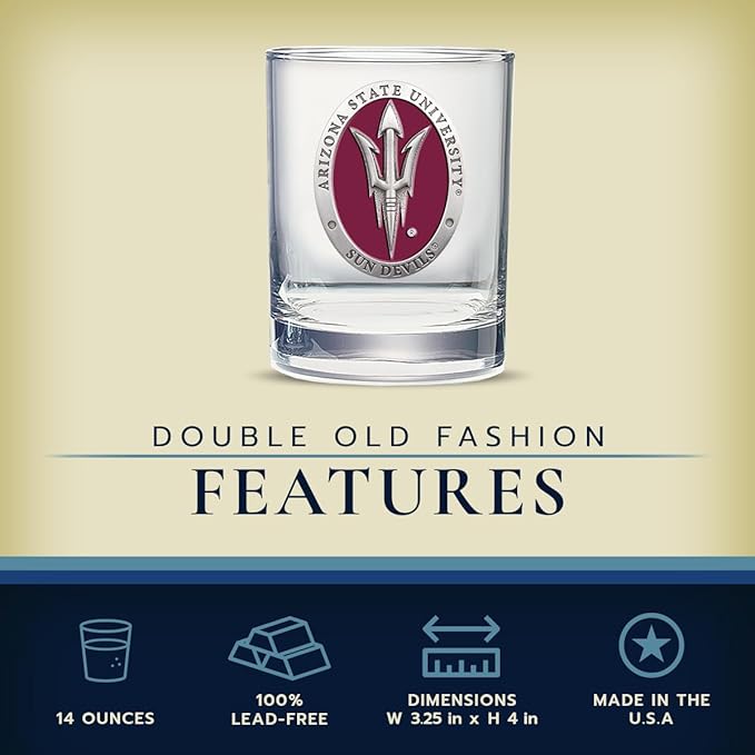 Heritage Pewter Arizona State Double Old Fashion | Double Rocks Glass 14 OZ for Liquor | Expertly Crafted Pewter Glass
