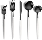 Lemeya Matte Black White Silverware Set for 4,Modern Stainless Steel Brushed Cutlery Set,20-Pieces Heavy Duty Flatware Set,Knives Spoons and Forks Set Utensils Set, Satin Finish, Dishwasher Safe