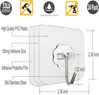 24 Pack Heavy Duty Self Adhesive Hooks - 33lb Max, Transparent, Waterproof, Sticky Wall Hooks for Keys, Bathroom, Shower, Outdoor, Kitchen, Door, Home Improvement, Utility