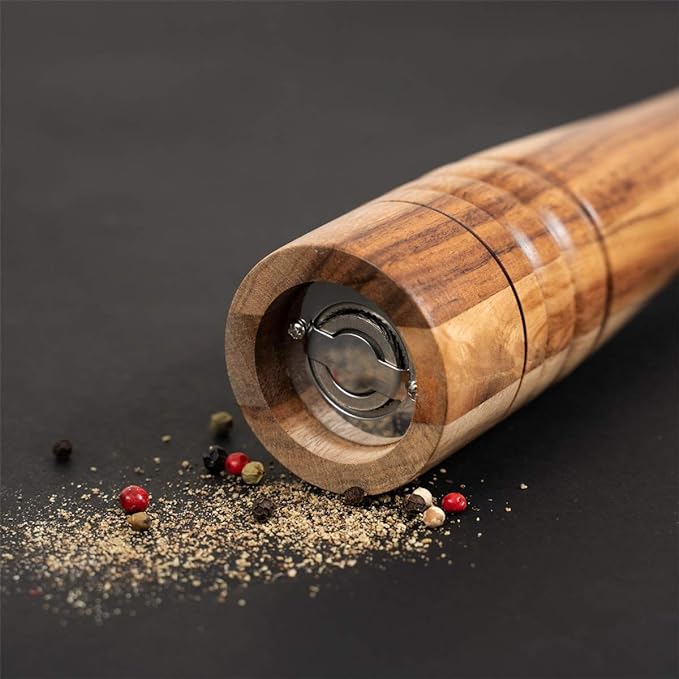 Pepper Mill, Pepper Grinder with Adjustable Stainless Steel Grinder, Acacia Wood, Height 30 cm / 12 inch