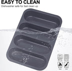 Silicone Hotdog Bun Pan, 6 Inch Standard Hot dog Bun Mold, 4 Cup Non-stick Homemade Hotdog Bun Baking Pans, Mini Baguette Pans, Dishwasher Safe, 2 Pcs (Grey)