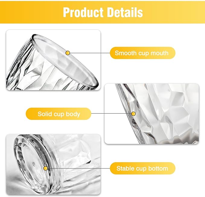 Topsky 10-ounce Plastic Water Tumblers | Set of 4 Transparent Unbreakable Drinking Glasses Clear Acrylic Reusable Juice Wine Cups for Home Picnic Party, Dishwasher Safe, Stackable (Transparent)