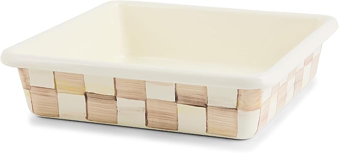MACKENZIE-CHILDS Enamel Square Baking Pan for Oven, Square Oven Pan, 8", Brown-and-White Mocha Check