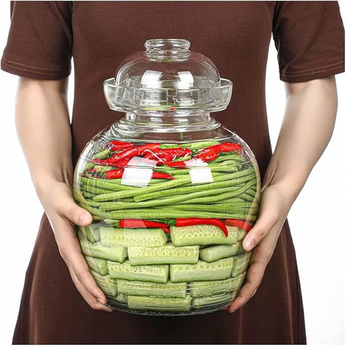 Glass Jar with Lid Pickle Jar, 1.5L Wide Mouth Fermentation Jar Crock for Pickles Kimchi, Sauerkraut, Kombuch Vegetables Paocai Jar Pot, Thickning