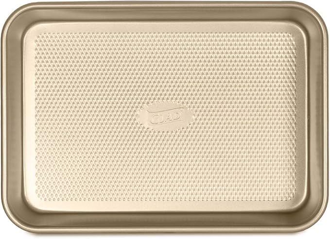 Glad Baking Pan Nonstick - Oblong Metal Dish for Cake and Lasagna - Heavy Duty Carbon Steel Bakeware, Small, Gold