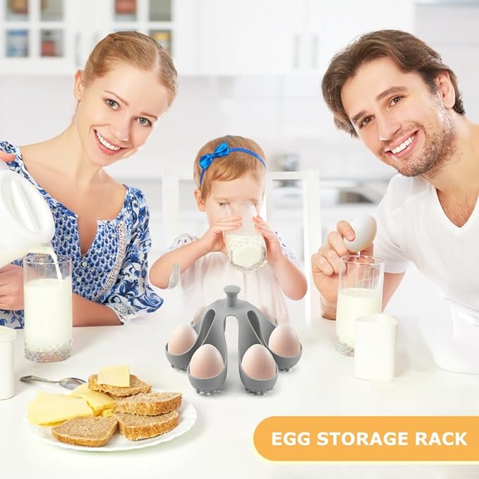 Silicone Egg Boiler Rack for 6 Eggs, Anti-Scald Handle & Drainage Holes, Fits Families, Dorms & Small Kitchens, Easy Storage & Quick Clean-Up