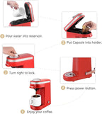 CHULUX Mini Coffee Maker for K Capsule, Single Serve Coffee Maker for One Cup Americano, Lightweight Pod Coffee Machine, Red