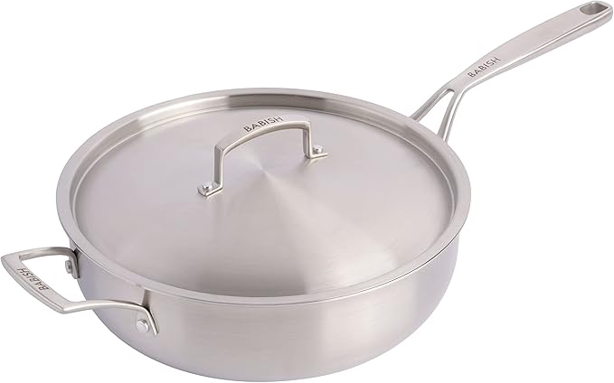 Babish Tri-Ply Stainless Steel Professional Grade Saute Pan w/Lid, 5-Quart