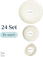 Stoneware Dinnerware Set for 8 People HYGGE 24-Piece - Elegant Scandi Design - Premium Dish Set - Bowl and Plate Set - Tableware for 8 People in a Ribbed Design - Pure Living in Beige