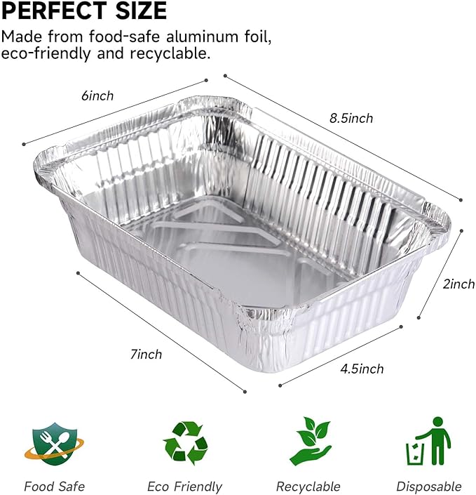 Aluminum Pans with Lids - 50 Pack 2.25LB Capacity Disposable Pans, 8.5”x6” Heavy Duty Tin Foil Pans with Lids for Cake Baking, Cooking, Heating, Storing, Prepping Food