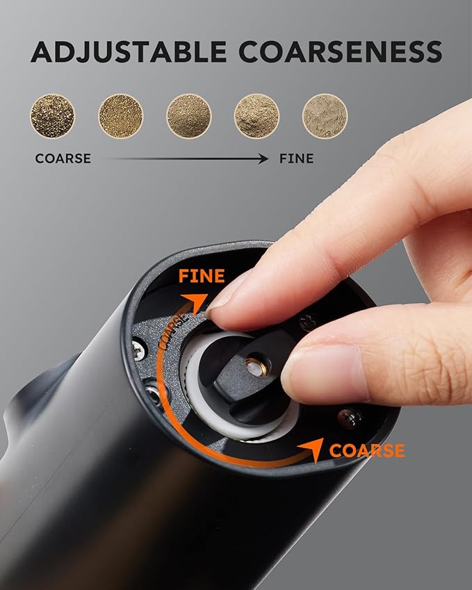 FORLIM Rechargeable Electric Salt and Pepper Grinder Set with Charging Base, Automatic Pepper Mill, Adjustable Coarseness, White LED Light, USB Type-C Cable, One Hand Operation, 2 Mills