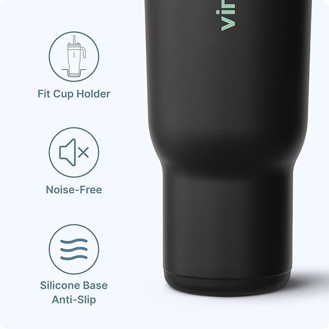 VINUR 30 oz Insulated Tumbler with Handle & Straw Lid-Stainless Steel Double Wall Vacuum Drink Water Cup Coffee Mug with Rubber Base, Black