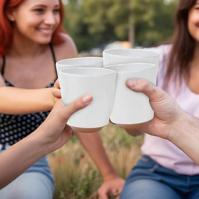 Webbylee 6-piece Melamine Cup - 12 ounce Unbreakable Reusable Drinkware for Party Wedding Camping, Dishwasher Safe & Lightweight (White/Brown)