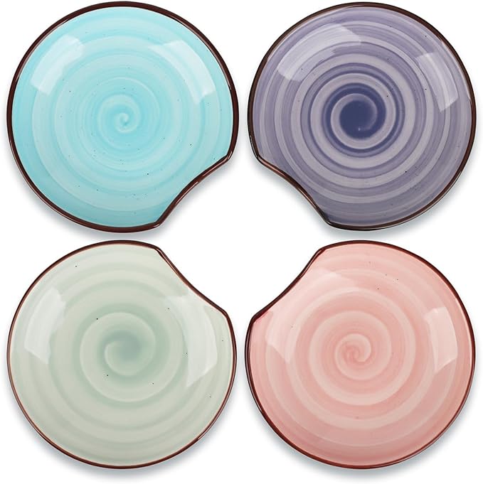 KitchenTour Spoon Rest for Stove Top, 4.7 inch Ceramic Spoon Holder for Kitchen Counter, Coffee Spoon Rest, Cooking Utensil Rest for Spatula, Set of 4, Assorted Warm Colors