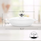 Signature Enameled Cast Iron Braiser, Non-Stick Serving Pot with Tight Fitting Lid for Perfect Roasting, Baking, Sauteing, Searing, and Pan Frying | 3.5Q (3.3L) - White