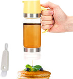 Glass Honey Dispenser Pot, No Drip 12 Oz Honey Jar with Handle, Maple Syrup Dispenser Honey Pot Honey Container Jars with Cleaning Brush for Coffee Tea Bread Pancake (Yellow)