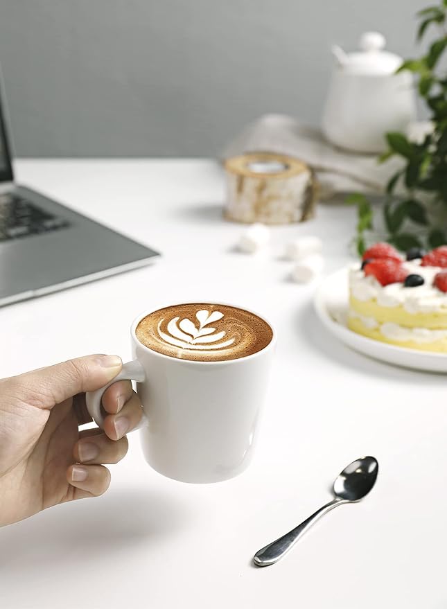 Sweese 5oz Porcelain Espresso Cups Set of 4, Mini Coffee Mugs Demitasse Cups - White