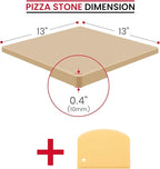 Unicook Pizza Stone for Oven and BBQ Grill, 13 Inch Square Baking Stone for Bread, Cordierite Thermal Shock Resistant Pizza Making Accessory for Oven and Grill, Including Dough Scraper