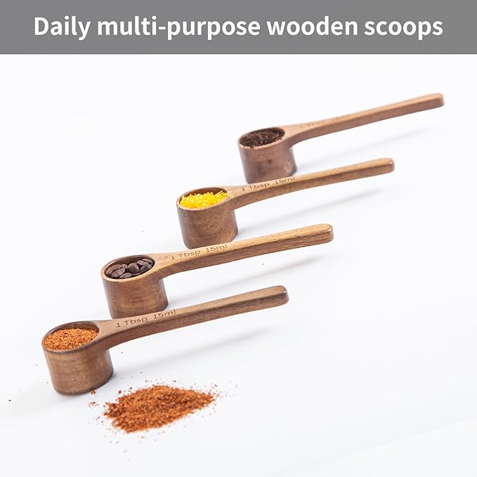 4PCS Wooden Measuring Scoops Acacia Wood Scoop For Jars Coffee Scoops For Coffee Measuring Spoons Wooden Scoops For Containers Daily Powder Salt Bath Soap Scooper